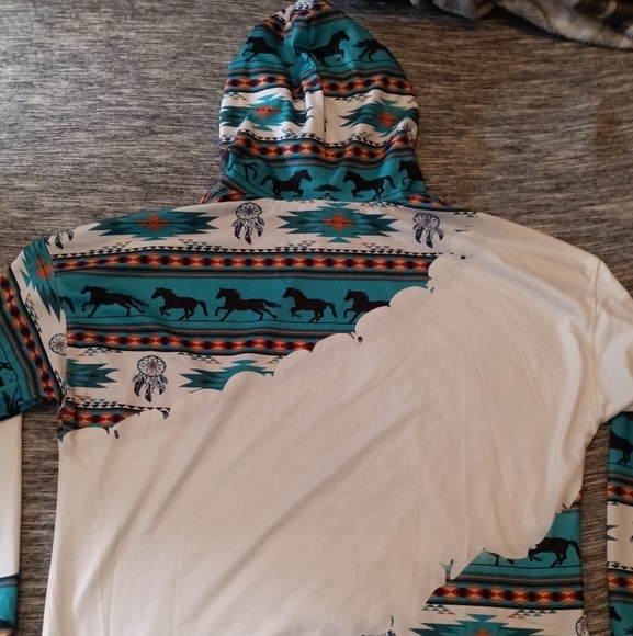 Boho Horse Equestrian Print Southwest Aztec Print Hoodie Sweatshirt Size XL - Picture 4 of 14